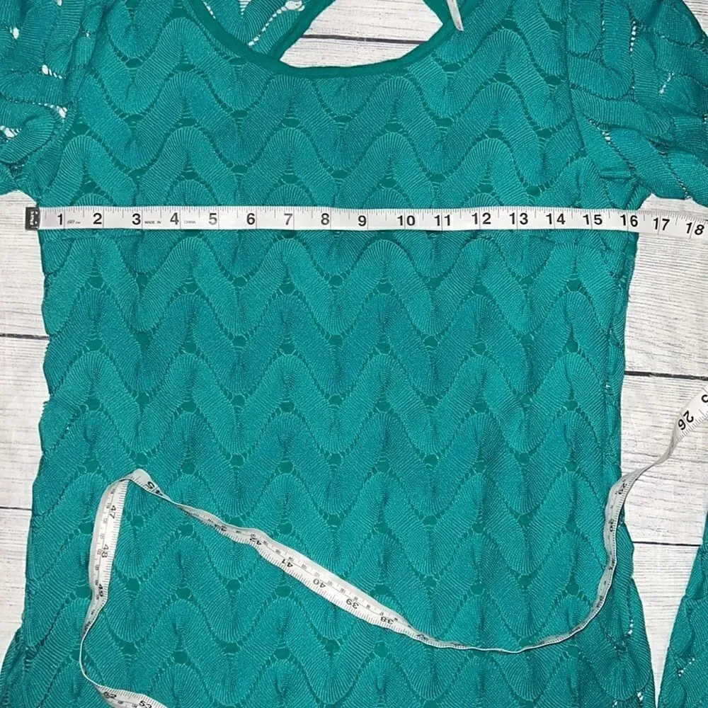 Free People Wild Thing Mini Dress Long Sleeves Cut-Out Emerald Green sz